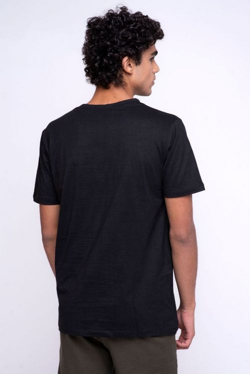 Camiseta Básica Masculina Gola Olímpica Malha Fio Algodão Orgânico Preto