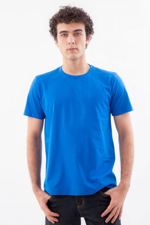 Camiseta Básica Masculina Gola Olímpica Malha Fio Algodão Orgânico Royal