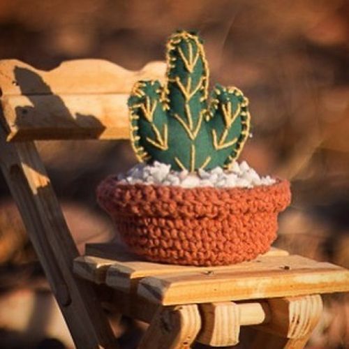 Vaso Mandacaru de Tecido e Crochê - Meu Mandacaru